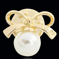 Collar Brooch, Tibetan Style, with ABS Plastic Pearl, Bowknot, gold color plated, lead & cadmium free, 17x15mm, 10PCs/Bag, Sold By Bag