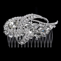 Bridal Decorative Hair Comb Zinc Alloy with Crystal silver color plated for bridal & faceted & with rhinestone lead & cadmium free Sold By Bag