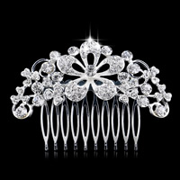 Bridal Decorative Hair Comb, Tibetan Style, Flower, silver color plated, for bridal & with rhinestone, lead & cadmium free, 80x60mm, Sold By PC