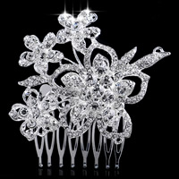 Bridal Decorative Hair Comb, Tibetan Style, Flower, silver color plated, for bridal & with rhinestone, lead & cadmium free, 70x60mm, Sold By PC