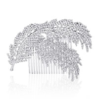 Bridal Decorative Hair Comb, Tibetan Style, Feather, silver color plated, for bridal & with rhinestone, lead & cadmium free, 120x80mm, Sold By PC