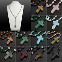 Gemstone Sweater Necklace, with Nylon Cord, Cross, different materials for choice, 20x29mm, 6mm, Sold Per Approx 28 Inch Strand