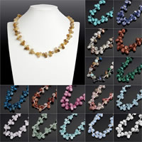 Gemstone šperky náhrdelník, Drahokam, s Nylon kabel, mosaz Karabinky, Flat Round, různé materiály pro výběr, 5x8mm, Prodáno za Cca 19.5 inch Strand