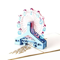 Paper 3D Greeting Card, Ferris Wheel, 3D effect, coffee color, 149x150mm, 10PCs/Lot, Sold By Lot