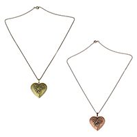 Fashion Locket Necklace, Brass, Heart, plated, twist oval chain, more colors for choice, nickel, lead & cadmium free, 35mm, 29x29x8mm, 1x0.5mm, Inner Diameter:Approx 21x17mm, Length:Approx 18 Inch, 10Strands/Lot, Sold By Lot