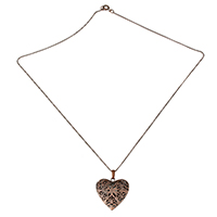 Fashion Locket Necklace, Brass, Heart, antique copper color plated, twist oval chain & hollow, nickel, lead & cadmium free, 25.5x26x7mm, 32mm, 1x0.5mm, Inner Diameter:Approx 19x14mm, Length:Approx 17.6 Inch, 10Strands/Lot, Sold By Lot