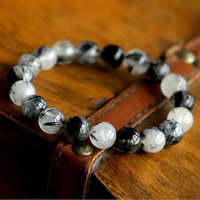 quartz rutile bracelet, Rond, naturel, 10mm, Vendu par Environ 7.5 pouce brin
