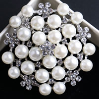 Glas perle broche, Zinc Alloy, med Glass Pearl, Flower, sølvfarvet forgyldt, med rhinestone, nikkel, bly & cadmium fri, 51x51mm, 3pc'er/Lot, Solgt af Lot