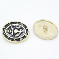 Tibetan Style Button, Flat Round, gold color plated, enamel, lead & cadmium free, 15mm, Hole:Approx 2mm, 10PCs/Bag, Sold By Bag