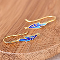 Sterling Silver Cloisonne Earring Hook, Leaf, handmade, with loop, 4x25x2mm, Hole:Approx 1.5mm, Sold By Pair
