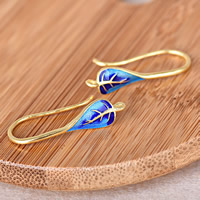 Sterling Silver Cloisonne Earring Hook Leaf handmade with loop Approx 1.5mm Sold By Pair