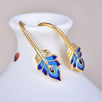 Sterling Silver Cloisonne Earring Hook Feather handmade with loop Approx 1.5mm Sold By Pair