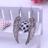 Zinc Alloy Drop Earring iron earring hook Wing Shape antique silver color plated lead & cadmium free Sold By Pair
