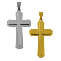 Stainless Steel Cross Pendants, plated, more colors for choice, 27x46mm, Hole:Approx 3x5mm, 10PCs/Lot, Sold By Lot