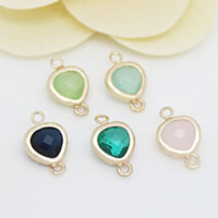 Brass Jewelry Connector, with Glass, Teardrop, gold color plated, faceted & 1/1 loop, mixed colors, 8.50x14mm, 30PCs/Lot, Sold By Lot