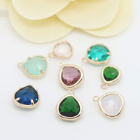 Brass Jewelry Pendants, with Glass, Teardrop, gold color plated, different size for choice & faceted, mixed colors, Hole:Approx 1.5mm, 30PCs/Lot, Sold By Lot
