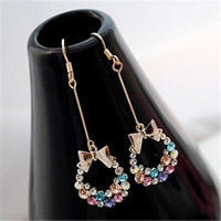 Rhinestone Earring Zinc Alloy iron earring hook Bowknot gold color plated with rhinestone lead & cadmium free Sold By Pair
