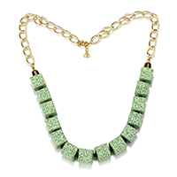 Lava sweater halskæde, med aluminium kæde, med 1.7lnch extender kæde, guldfarve belagt, twist oval kæde, grøn, 15x14x14.5mm,15x9x2mm, Solgt Per Ca. 23 inch Strand