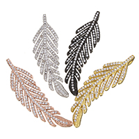 Cubic Zirconia Micro Pave Brass Pendant, Feather, plated, micro pave cubic zirconia, more colors for choice, nickel, lead & cadmium free, 14x42x5mm, Hole:Approx 3x2mm, 10PCs/Lot, Sold By Lot