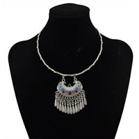 Tibetan Style Jewelry Necklace, with 1lnch extender chain, antique silver color plated, enamel, nickel, lead & cadmium free, 50x50mm, Length:Approx 15 Inch, 3Strands/Lot, Sold By Lot