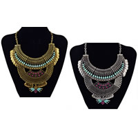 Tibetan Style, with Resin, with 2lnch extender chain, plated, oval chain & faceted & with rhinestone, more colors for choice, nickel, lead & cadmium free, 170mm, Length:Approx 16 Inch, 3Strands/Lot, Sold By Lot