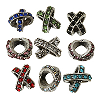 Zinc Alloy European Beads antique silver color plated with rhinestone nickel lead & cadmium free Approx Sold By Lot