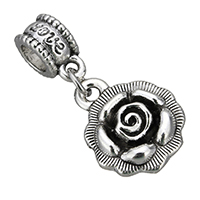 European Style Tibetan Style Dangle Beads, Flower, word love, antique silver color plated, without troll, nickel, lead & cadmium free, 5.5x10.5x7.5mm, 14x17x4mm, Hole:Approx 5mm, 300PCs/Lot, Sold By Lot