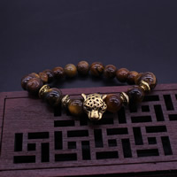 Natural Tiger Eye Bracelets, with Tibetan Style, antique gold color plated, 9mm, Sold Per Approx 8 Inch Strand