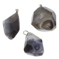 Natural Agate Druzy Pendant, Lace Agate, with iron bail, Nuggets, platinum color plated, dyed & druzy style, coffee color, 27x35x17mm-28x45x18mm, Hole:Approx 3x6mm, 10PCs/Bag, Sold By Bag