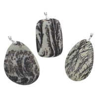 Chinese Painting Stone Pendant with iron bail platinum color plated - Approx Sold By Bag
