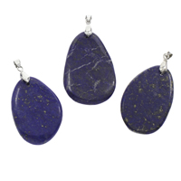 Lapis Pendant with iron bail Teardrop platinum color plated - Approx Sold By Bag