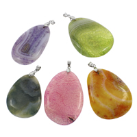 Crackle Agate Pendant, with iron bail, Teardrop, platinum color plated, dyed, mixed colors, 31x45x7mm-45x60x8mm, Hole:Approx 3x5mm, 10PCs/Bag, Sold By Bag