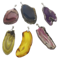 Lace Agate Pendants, with iron bail, Nuggets, platinum color plated, dyed, mixed colors, 30x50x7mm-37x100x8mm, Hole:Approx 3x5mm, 10PCs/Bag, Sold By Bag