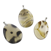 Landscape Agate Pendant, with iron bail, Teardrop, platinum color plated, 34x49x6mm-40x55x8mm, Hole:Approx 3x5mm, 10PCs/Bag, Sold By Bag