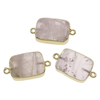 Rose Quartz Connector, with Iron, Rectangle, gold color plated, natural & 1/1 loop, 28x14x7mm-30x16x8mm, Hole:Approx 2mm, 10PCs/Bag, Sold By Bag