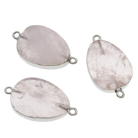 Rose Quartz Connector, with Iron, Teardrop, platinum color plated, natural & 1/1 loop, 32x18x7mm-34x20x8mm, Hole:Approx 2mm, 10PCs/Bag, Sold By Bag