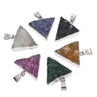 Natural Agate Druzy Pendant, Ice Quartz Agate, with iron bail, Triangle, platinum color plated, druzy style, more colors for choice, 20x21x5mm-22x23x14mm, Hole:Approx 3x5mm, 10PCs/Bag, Sold By Bag