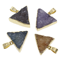 Natural Agate Druzy Pendant, Ice Quartz Agate, with iron bail, Triangle, gold color plated, druzy style, more colors for choice, 21x21x5mm-22x23x14mm, Hole:Approx 3x5mm, 10PCs/Bag, Sold By Bag