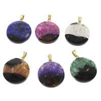 Crackle Agate Pendant, with iron bail, Flat Round, gold color plated, dyed, more colors for choice, 29x8mm-30x10mm, Hole:Approx 3x5mm, 10PCs/Bag, Sold By Bag