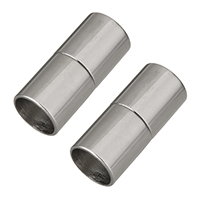 Fecho magnético de aço inoxidável, Coluna, cor original, 9x21mm, Buraco:Aprox 8mm, 10PCs/Lot, vendido por Lot