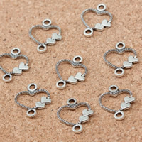 Heart Tibetan Style Connector, antique silver color plated, 1/1 loop, nickel, lead & cadmium free, 13x11x1mm, Hole:Approx 1.5mm, 600PCs/Lot, Sold By Lot