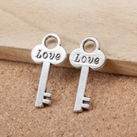 Tibetan Style Key Pendants, word love, antique silver color plated, nickel, lead & cadmium free, 26x13x2mm, Hole:Approx 4mm, 350PCs/Lot, Sold By Lot