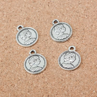 Tibetan Style Flat Round Pendants, antique silver color plated, nickel, lead & cadmium free, 15x12x1mm, Hole:Approx 2mm, 500PCs/Lot, Sold By Lot