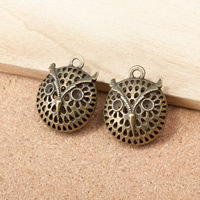 Tibetan Style Animal Pendants, Owl, antique bronze color plated, hollow, nickel, lead & cadmium free, 31x25x16mm, Hole:Approx 2mm, 50PCs/Lot, Sold By Lot