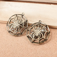 Tibetan Style Animal Pendants, Spider Web, antique bronze color plated, hollow, nickel, lead & cadmium free, 47x42x13mm, Hole:Approx 3mm, 50PCs/Lot, Sold By Lot