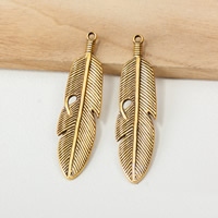 Tibetan Style Leaf Pendants, antique gold color plated, nickel, lead & cadmium free, 60x15x3mm, Hole:Approx 3mm, 100PCs/Lot, Sold By Lot