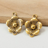 Flower Tibetan Style Connector, antique gold color plated, 1/1 loop, nickel, lead & cadmium free, 21x16x4mm, Hole:Approx 2mm, 300PCs/Lot, Sold By Lot