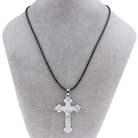 Tibetan Style Jewelry Necklace, with Waxed Linen Cord, with 4cm extender chain, Crucifix Cross, platinum color plated, Christian Jewelry, lead & cadmium free, 36x55x4mm, Sold Per Approx 17 Inch Strand