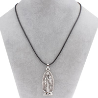 Tibetan Style Jewelry Necklace, with Waxed Linen Cord, with 5cm extender chain, Crucifix, antique silver color plated, Christian Jewelry, lead & cadmium free, 22x52x5mm, Sold Per Approx 17 Inch Strand