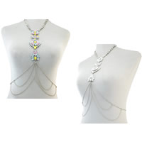 Body Chain Jewelry, Tibetan Style, with Resin, with 1lnch extender chain, silver color plated, oval chain & with rhinestone, more colors for choice, nickel, lead & cadmium free, 390mm, Length:Approx 55 Inch, 3Strands/Lot, Sold By Lot